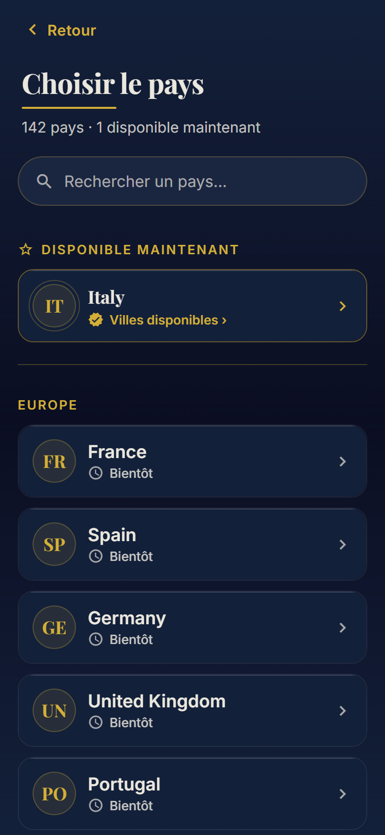 142 pays au catalogue : on commence par l'Italie, le reste du monde arrive.