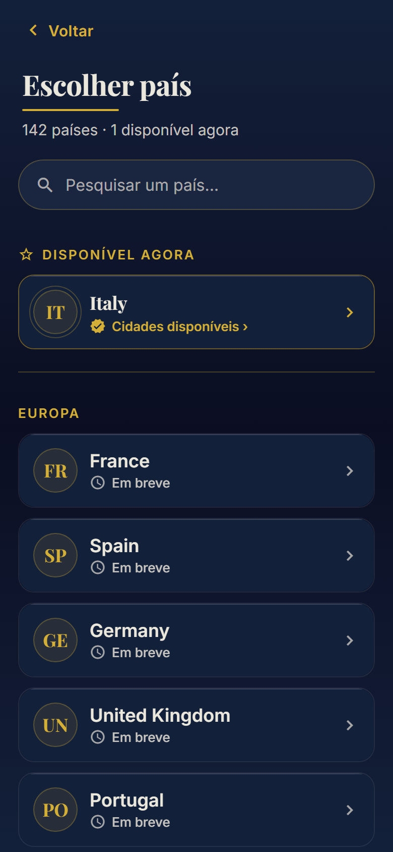 142 países no catálogo: começa por Itália, o mundo vem a caminho.