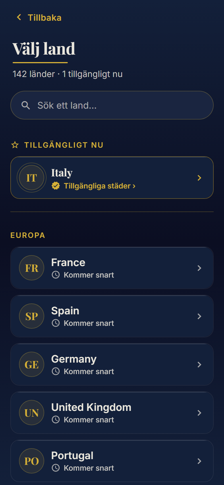 142 länder i katalogen: vi börjar med Italien, resten av världen är på väg.